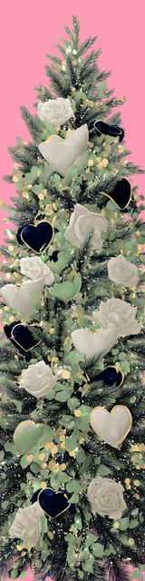 Free printable Christmas bookmarks of a washed-out Christmas tree on a pink background